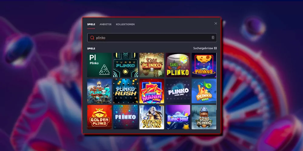 Suche nach dem Spiel Plinko im Casino-Bereich